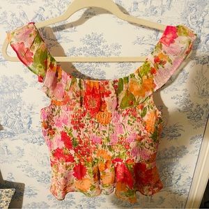 Floral off the shoulder fitted mid length blouse